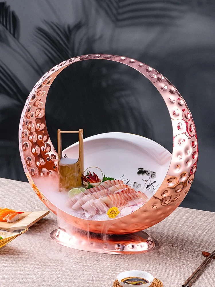 High end seafood style sashimi plat ice plate large salmon Yusheng sashimi special plate  artistic conception dish tableware