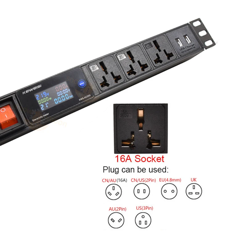 Power board voltage/current/power measuring instrument 16A universal socket 2 USB port 2 meter jumper