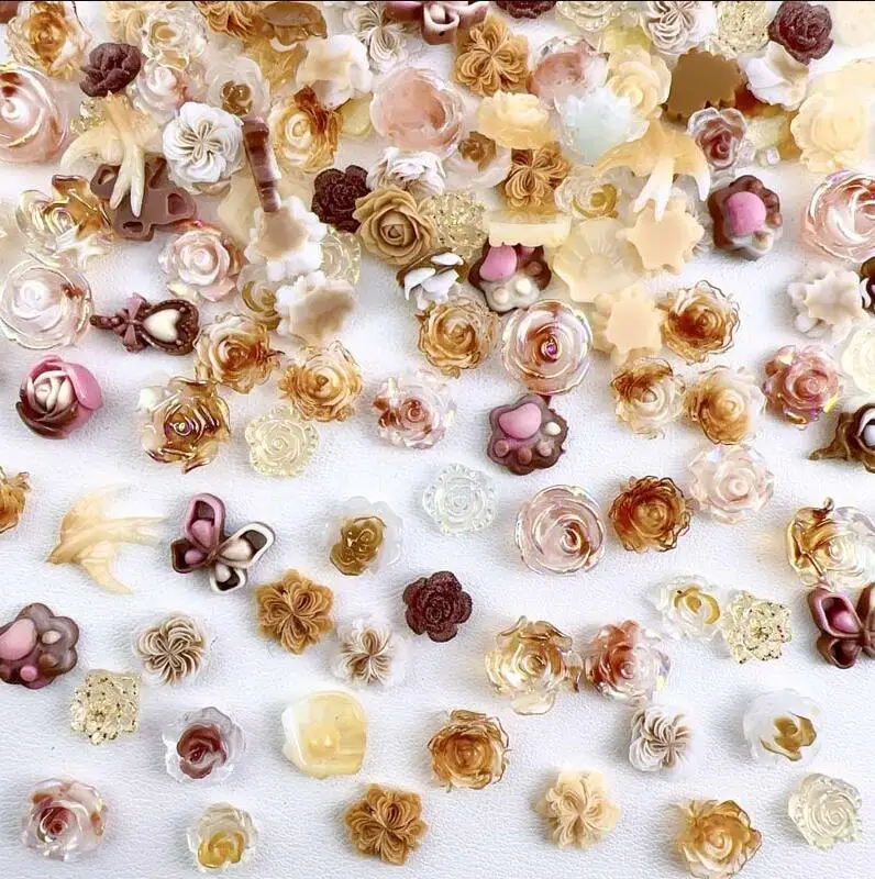 50PCS Multicolor Mixed Bows Flowers Nal Charms Cartoon Bear Claw Simulatied Fruit Nail Art Decoration for Making DIY Nail Crafts
