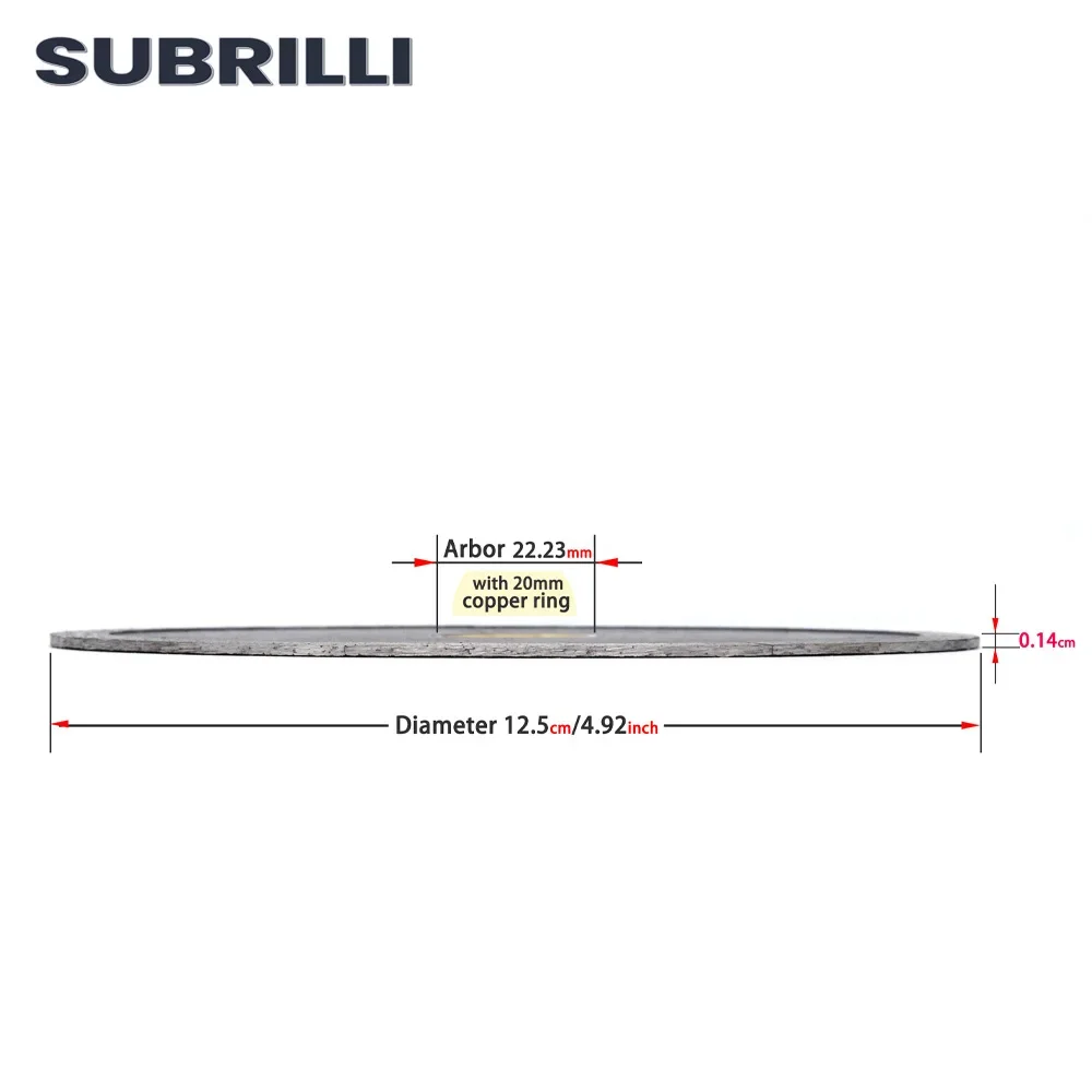 SUBRILLI 슈퍼 얇은 다이아몬드 원형 톱 블레이드 5 "디스크 불가리아어 125mm 타일 대리석 세라믹 절단 디스크 앵글 그라인더