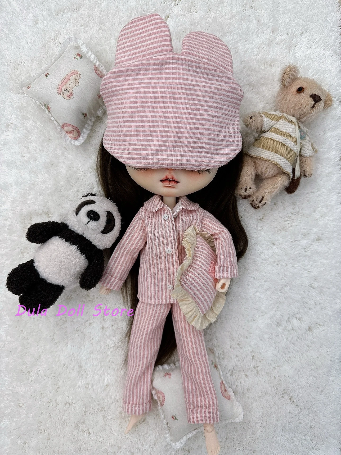 Ropa de muñeca Dula para Blythe, conjunto de pijama de algodón a rayas rosas hecho a mano ob24 ob22 Diandian Azone Licca ICY JerryB 1/6 Bjd Doll