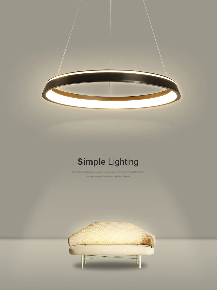 Simples Rodada LED Pendant Light, Controle Remoto Lâmpada Decoração, Preto e branco, Adequado para Sala de Jantar, Quarto, Cozinha, Sala de estar