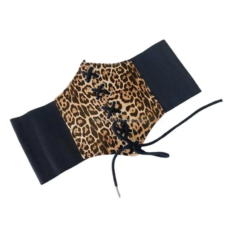 Leopardo Morset Cintura cintura cintura in pizzo retrò Laceup Wide Cincher French Styles Party Doldup Weling Weling