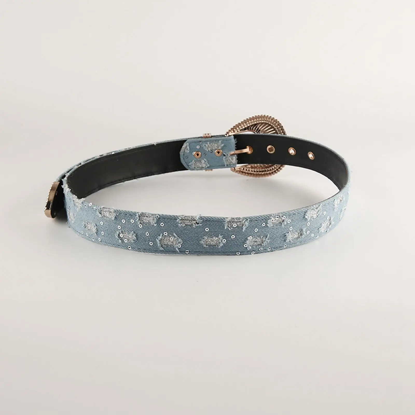 Women Denim Waist Belt Retro Punk Dress Belt with Metal Pin Buckle Eyelet Design for Jeans Skirt Casual Trousers