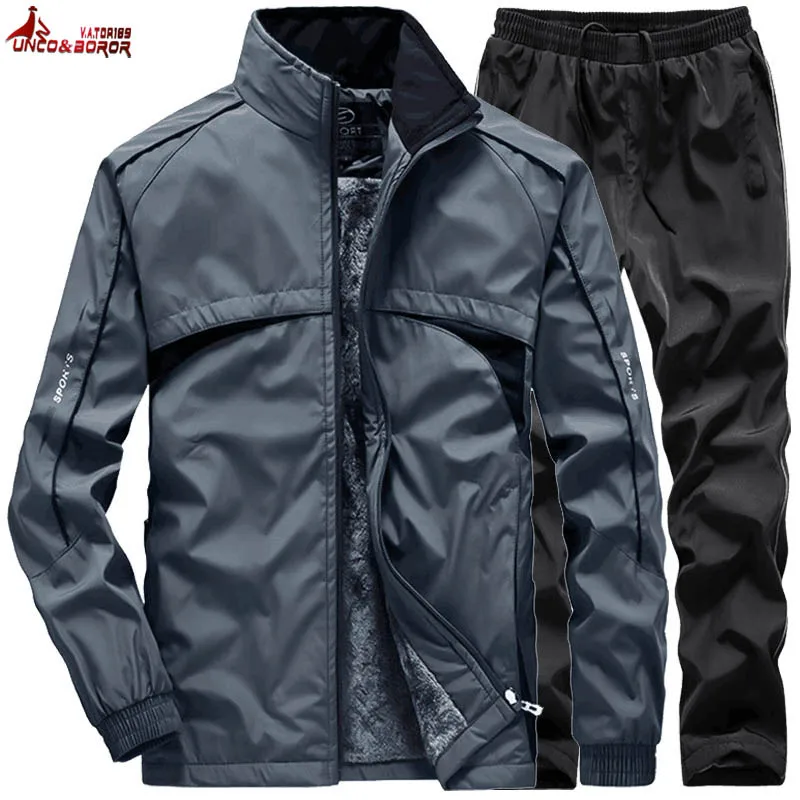 Autumn Winter Tracksuit Men Sets Sportswear Thick Warm Plus Velvet Sport Suit Jackets+Sweatpants Men Brand Clothing Sweat Suit