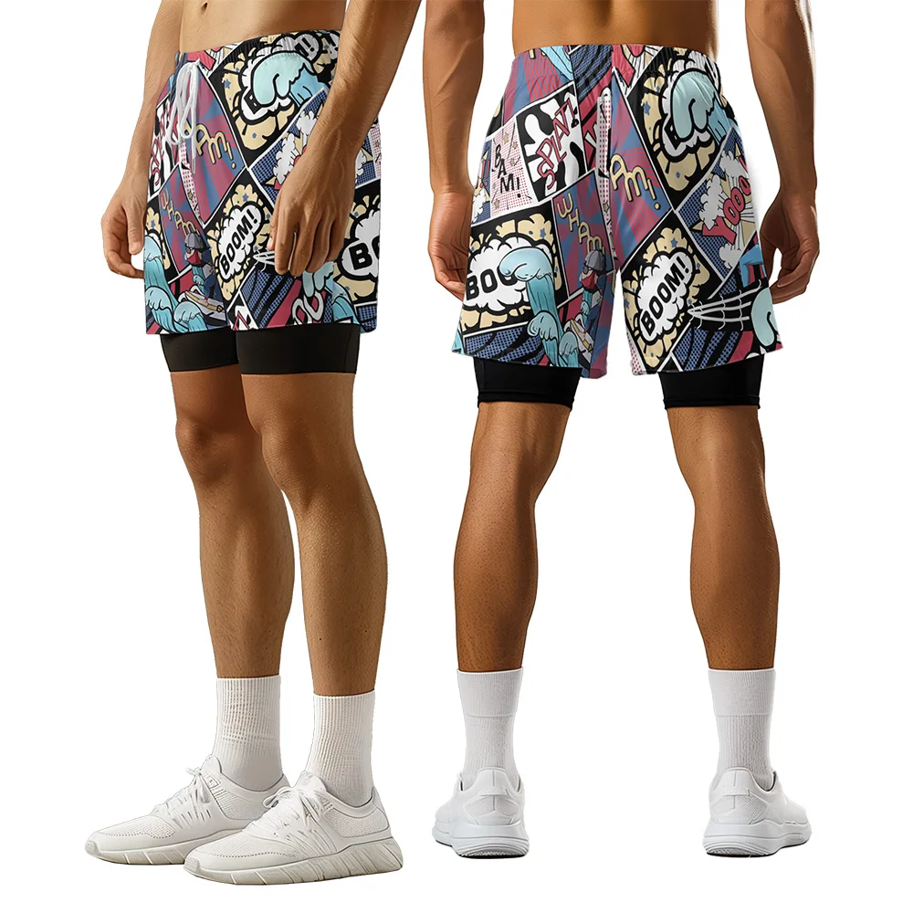 

Original summer street hip hop trend Anime elements style letters 3D Senior printed casual beach club color matching shorts