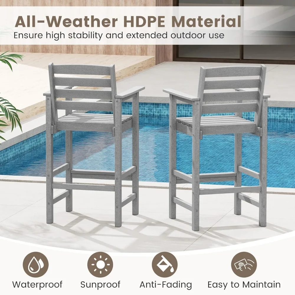 مجموعة كراسي Adirondack للفناء مكونة من 4 قطع، كرسي بارتفاع قضيب HDPE مع مساند للذراعين ومسند للقدمين، وكراسي بار شرائحية عالية الجودة للاستخدام الخارجي مع
