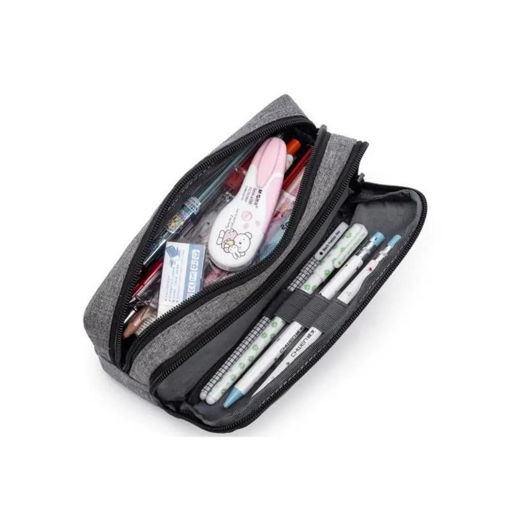 Double Layered Portable Pen Bag Wear-resistant Large Capacity Students Pencil Case Zipper Oxford Cloth Stationery Organizer