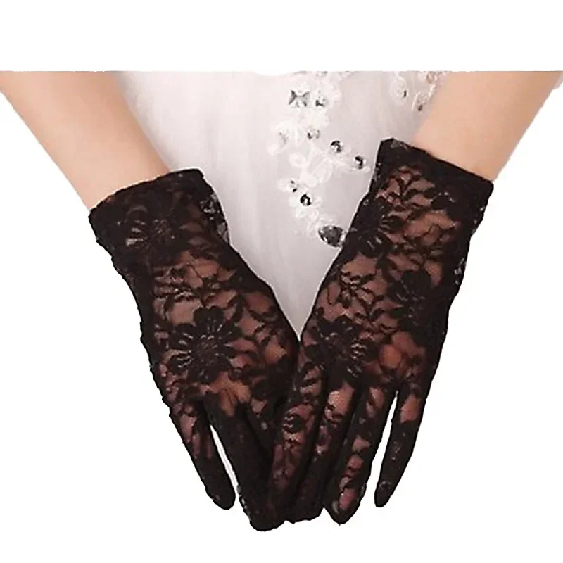 Gants de Mariage Courts Noirs/Ivoire pour Femme, Doigt Complet, pour Conduite, IsotSunscreen, Robe d'Été