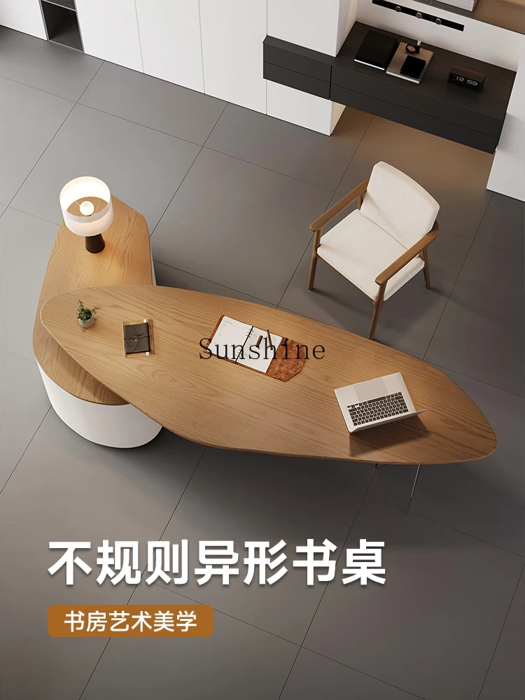 Solid wood special-shaped desk, living room, home workbench, modern simple desk, light luxury and high-end sense