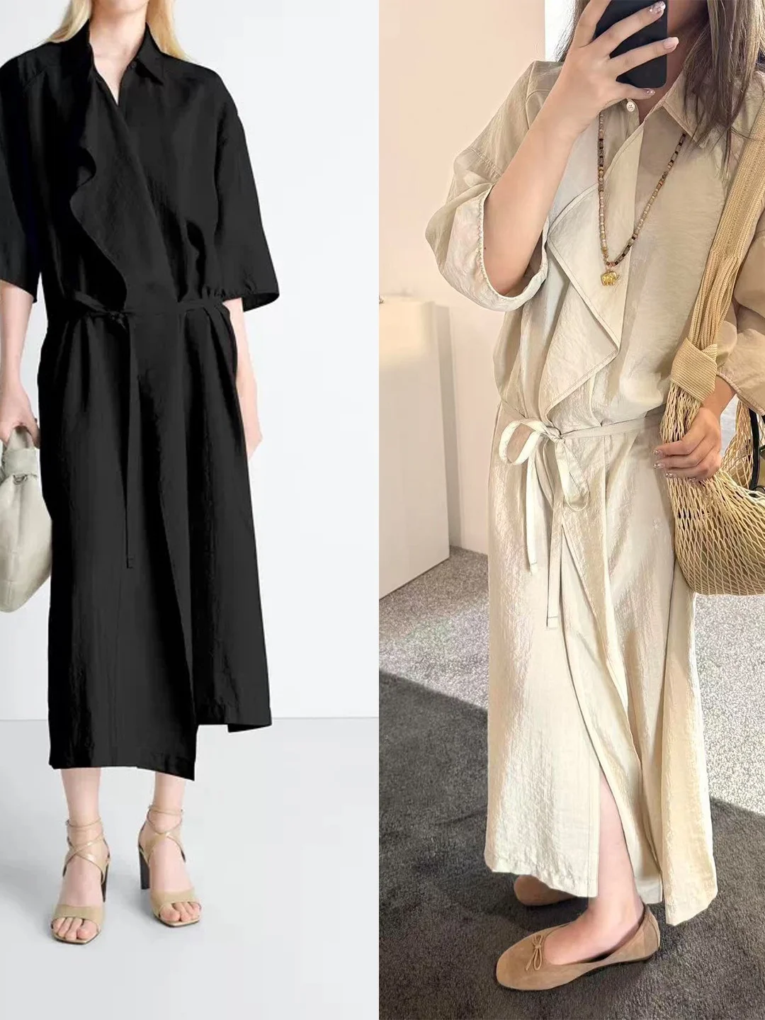 

Casual Asymmetrical Short Sleeve Shirt Dress Belted Waist Dry Thread Elegant Style Women's Dress Skin-friendly Breathable