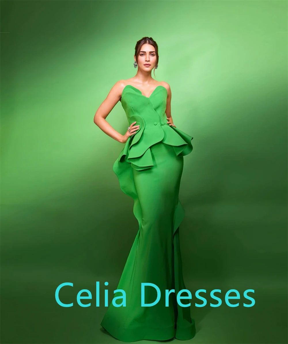 Robe De soirée sirène en Jersey vert moderne, personnalisée, sans bretelles, sans manches, fermeture éclair au dos, robe De bal à la mode