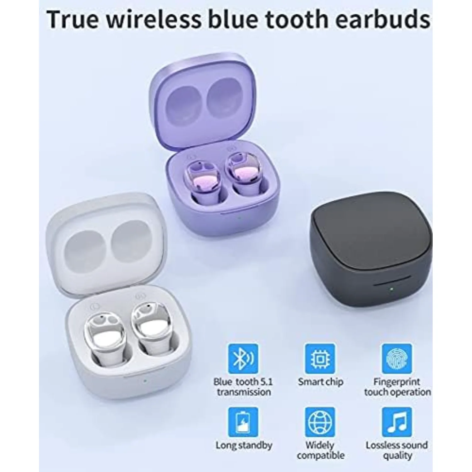 Fones de ouvido sem fio 2024 para Android, iOS, laptop, tablet com Bluetooth com estojo de carregamento Som de controle de toque com graves profundos Aut