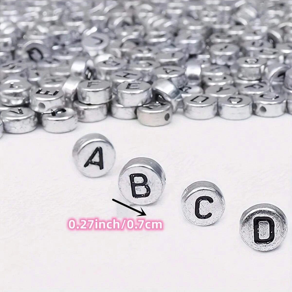 500/250pcs 4*7mm Silvery Round Letter Acrylic Beads Fashion Perfect For DIY Making