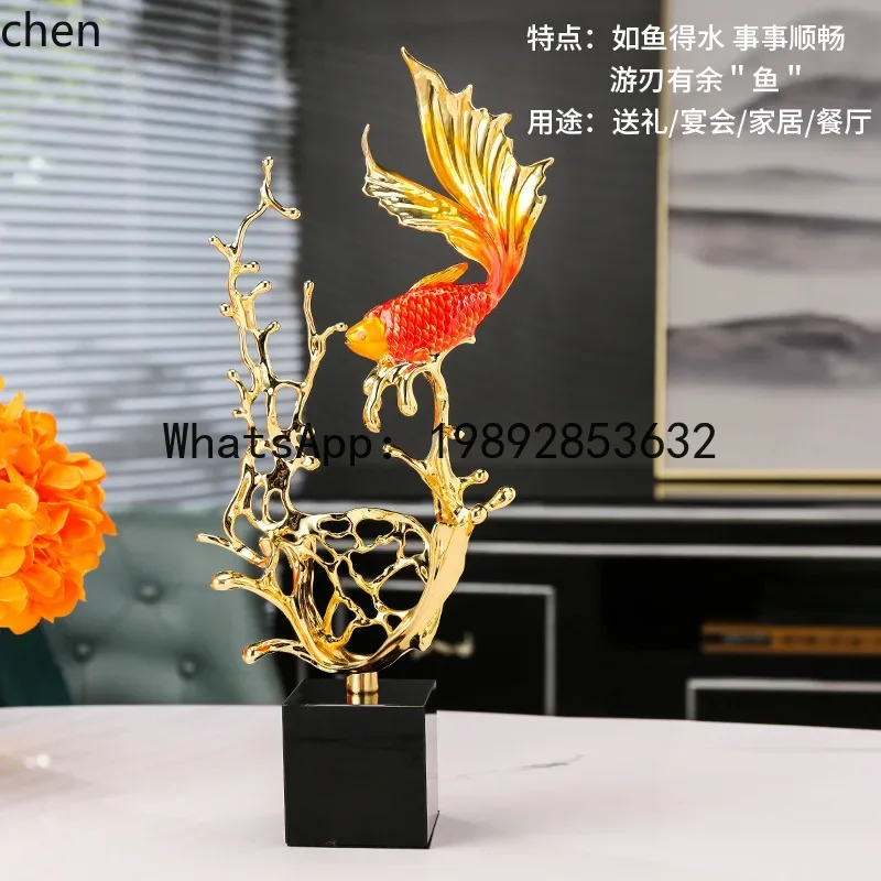 

Modern New Chinese Style Enamel Crystal Ornament High-End Home Decor Koi Fish Craft