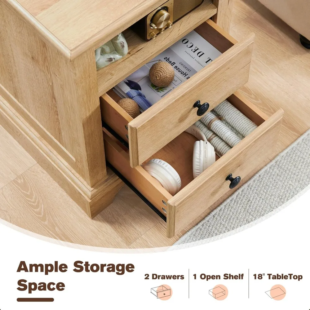 Винтажный 18-дюймовый деревянный столик с зарядной станцией и ящиками для хранения вещей