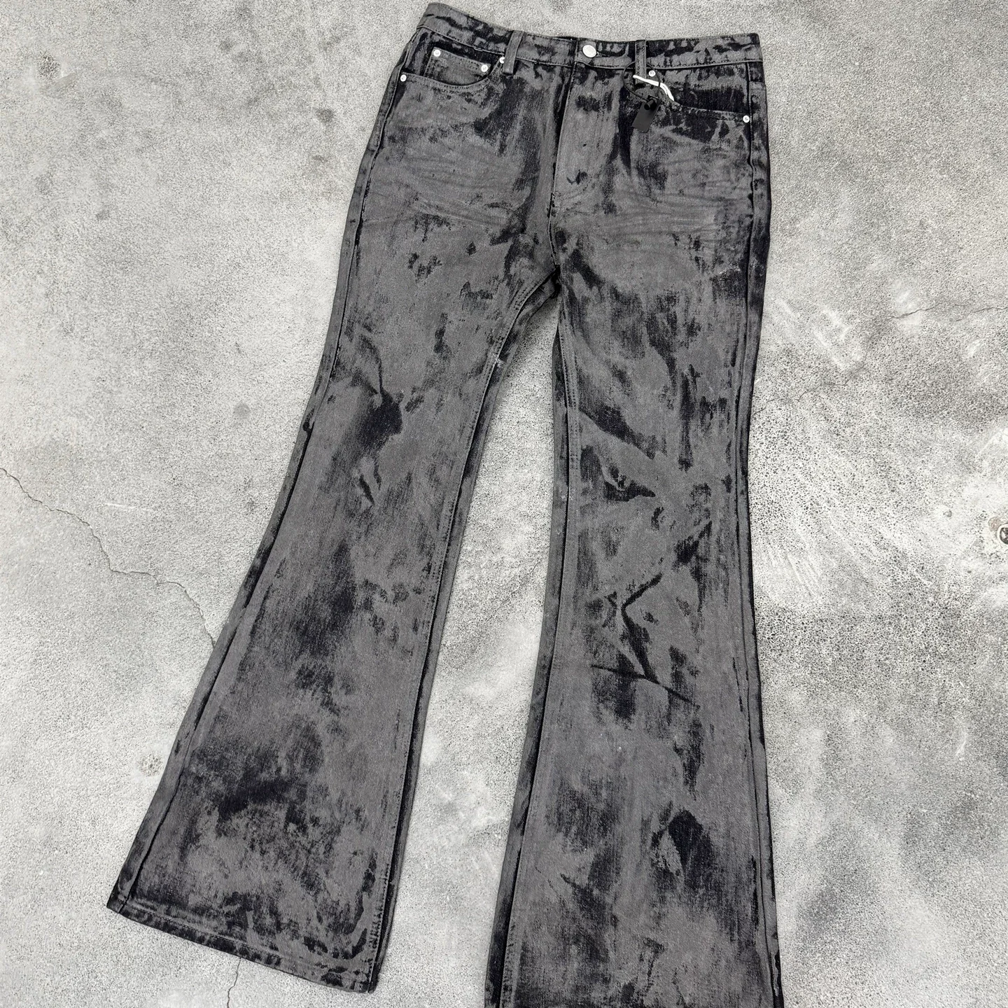 

Men's Tie Dye Flared Denim Jeans Washed Handmade Brushed Wax Coating Casual Jean Pants Y2k Streetwear Slim Fit Bootcut Pants