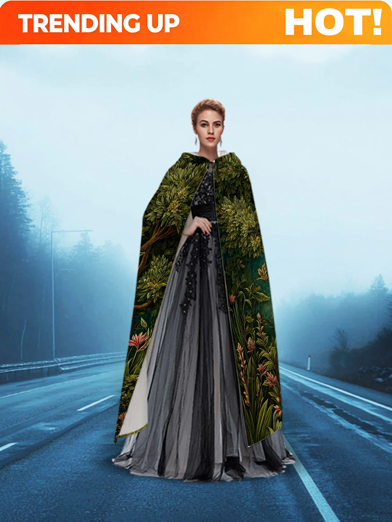 Customization Two-Dimensional Flat Robes, 1pc, Hooded Capes Featuring An Enchanted Forest Tree Design, Ideal For Cosplay, Hallow