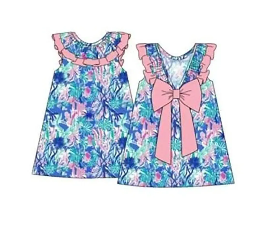 Girls Tropical Flower Ruffle Dress Baby Romper Boys Gingham Shorts Set Summer Beach Casual Clothing