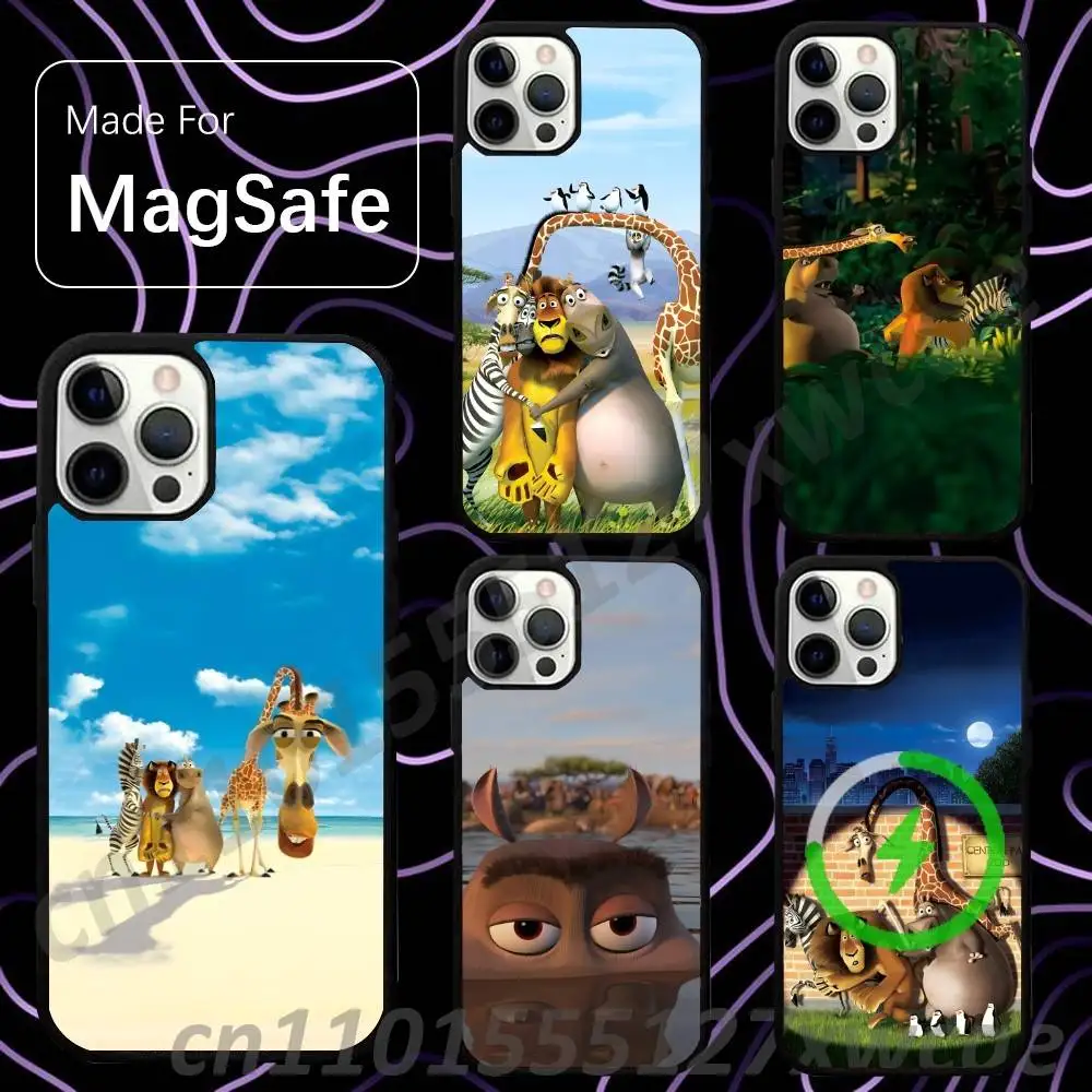 M-MadagascarS Animals For Magsafe Wireless Charger Case For iPhone 15,16,17,13,14,11,12,Pro,Max,Plus,E,Air,Mini Magnetic