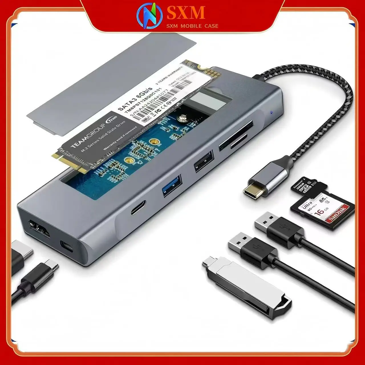 

Typec docking station supports SATA nvme protocol, M.2 hard disk enclosure, HDMI docking station, network port, USB hub