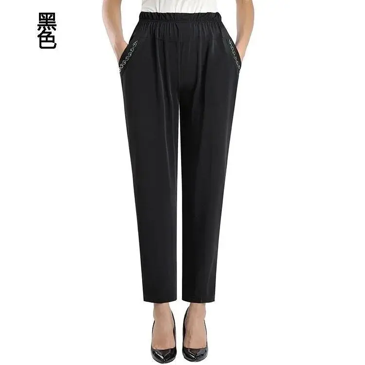 Damenhose 2025, Sommer, lockere Freizeithose, elastische, hoch taillierte Hose mit geradem Bein für mittlere und ältere Menschen, dünne Hose