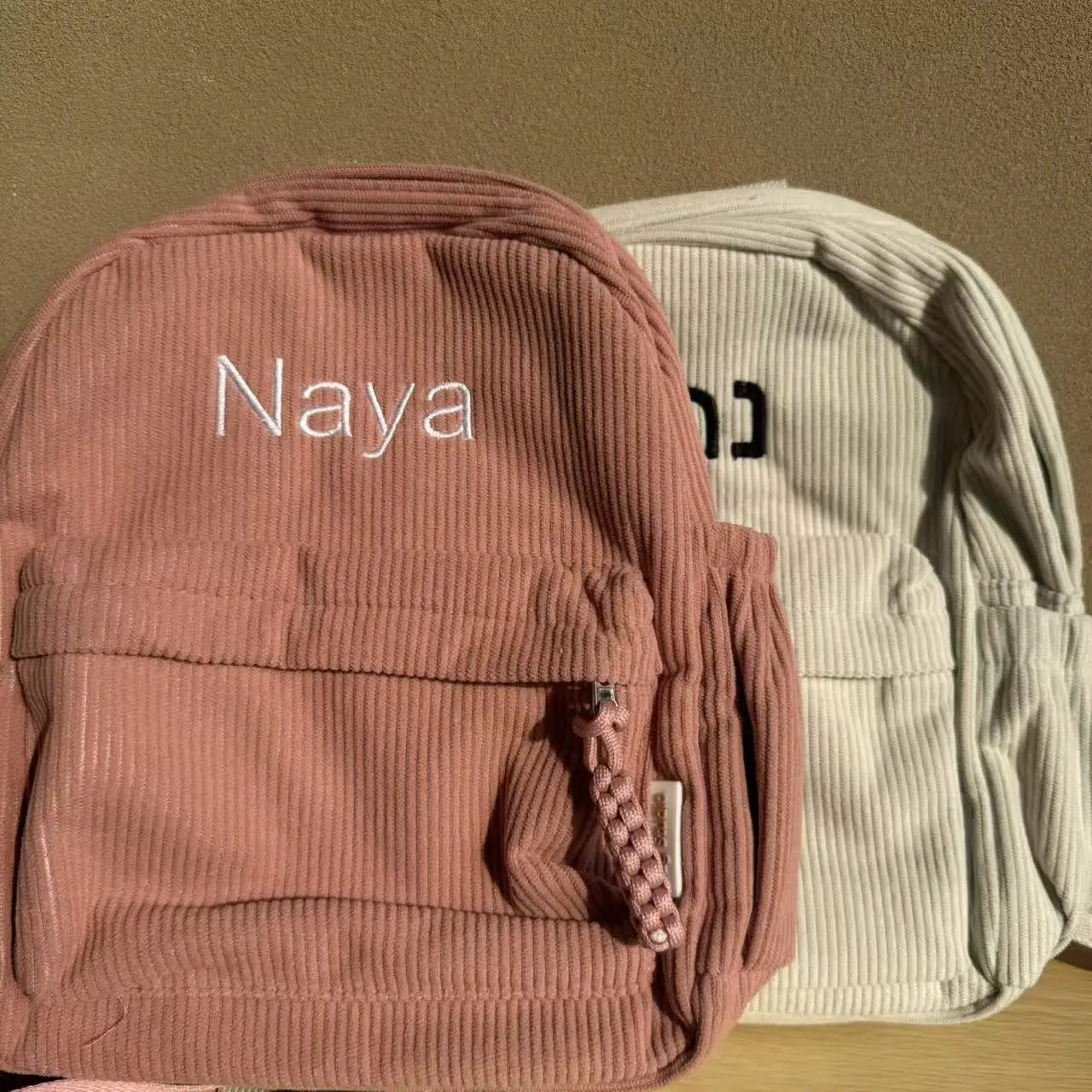 Custom Corduroy Backpack,Fashionable Outdoor Bag,Vintage Embroidery DIY Name Schoolbag,Personalized Children's Christmas Gift