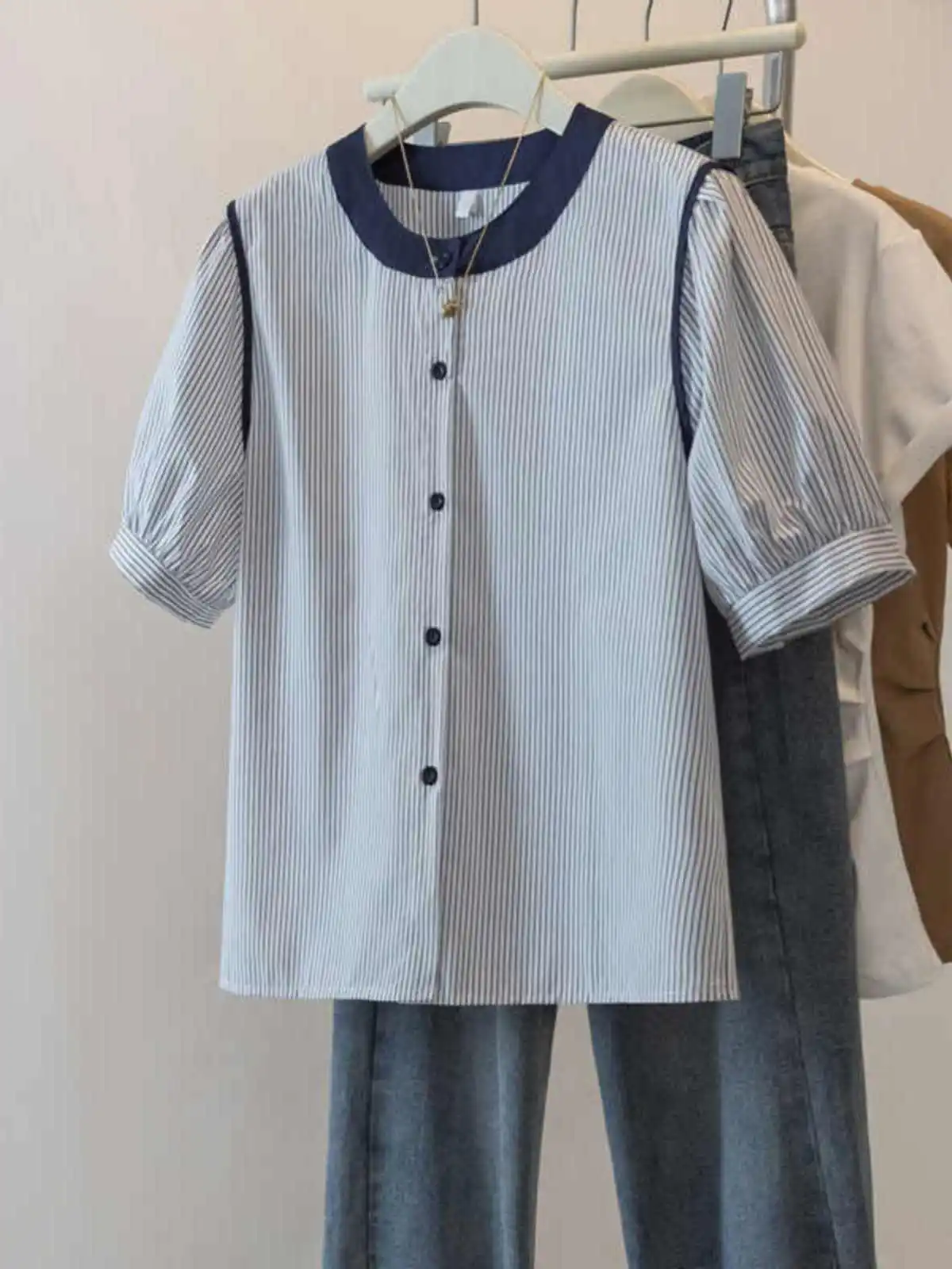 Sommer Plus Größe frauen Gestreiften Kurzarm Koreanischen Stil Lose Gerade Shirts Casual Alle Spiel Hohe Qualität Top