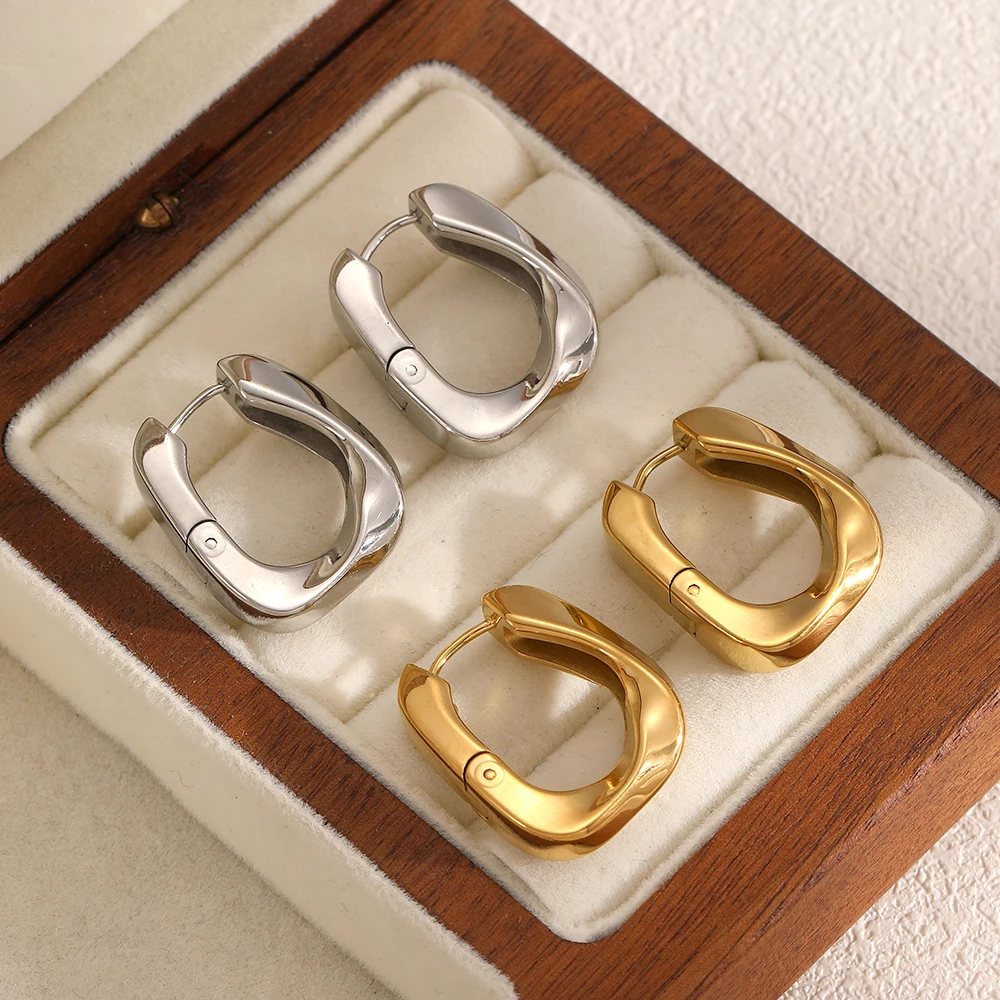 Neue Kreative Edelstahl Unregelmäßige U-förmige Ohrringe Schmuck für Frauen Statement Metall Rostfrei Minimalistischer Schmuck – Detail 2