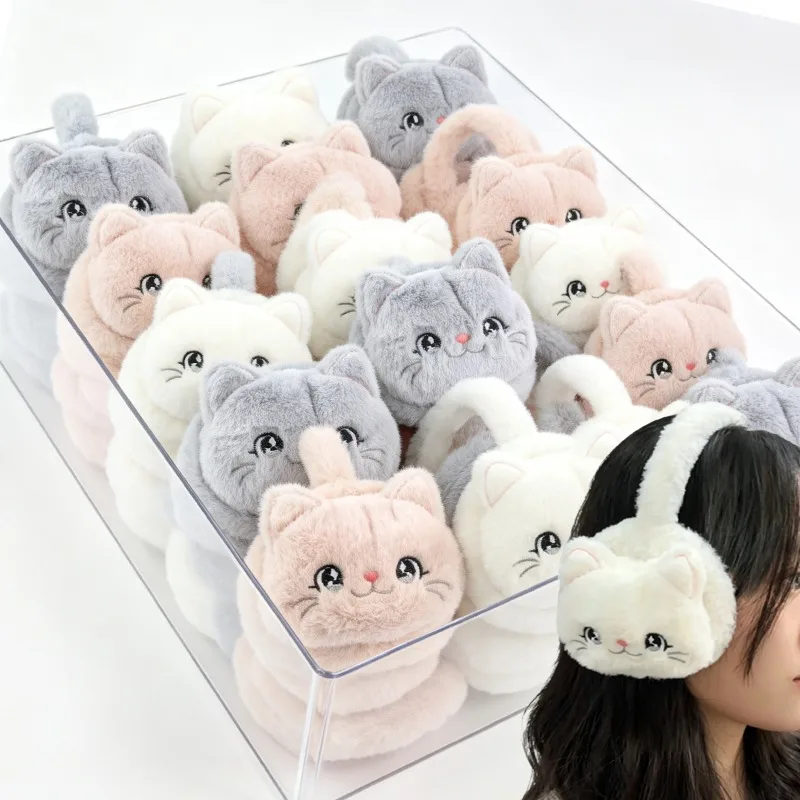 Winter Cartoon Cute Cat Plush Ear Muffs Fashion Foldable Fleece Lined Earmuffs Warm Ear Cushions for Women Girls Outdoor Sports