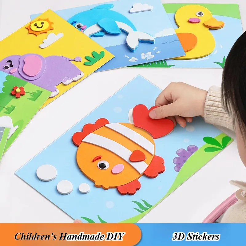 12 pz 3D Set di adesivi in schiuma EVA FAI DA TE Cartoon Animale Apprendimento Educazione Pittura Arte Aula Bambino Puzzle Handicra Crea materiale