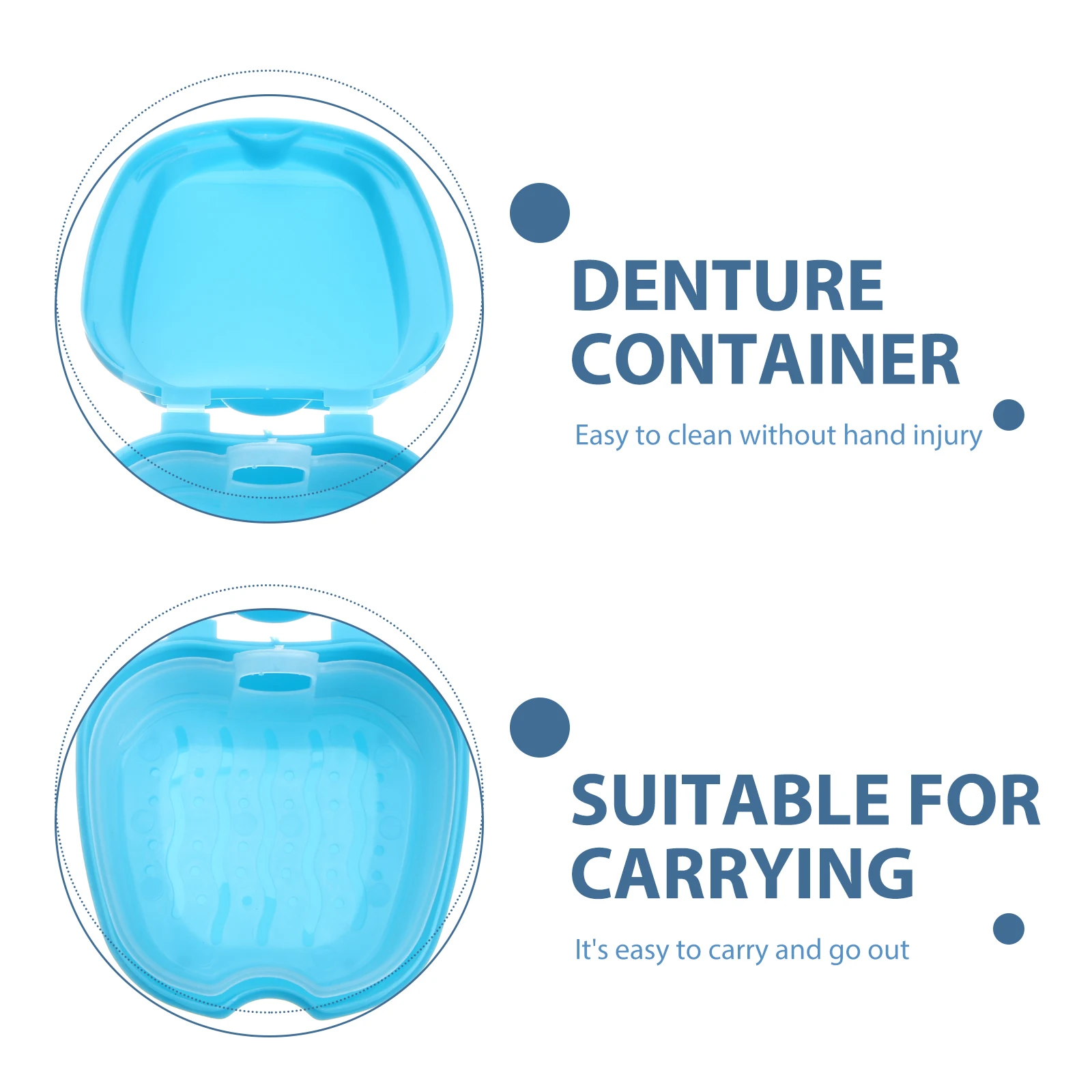 

Mini Denture Durable Portable Storage Container Water-Drain Design Travel Friendly for Elderly Kids Blue