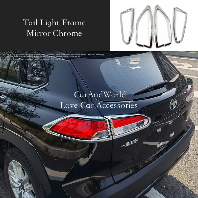 أسود كروم الخلفي جذوع ضوء الإطار حامي غطاء الذيل مصباح الزخارف مقبلات السيارة اكسسوارات لتويوتا كورولا كروس 2021-2025