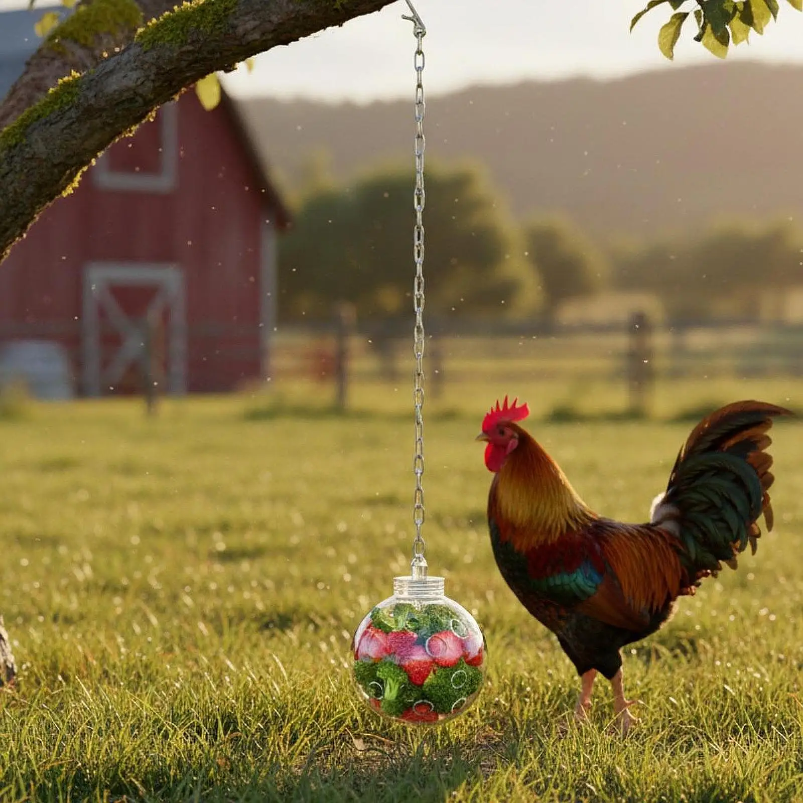 Chicken Foraging Treat Ball with Hanging Chain Versatile Use Easy to Clean for Bacard Flocks Slow feed Dispenser Coop Accessory