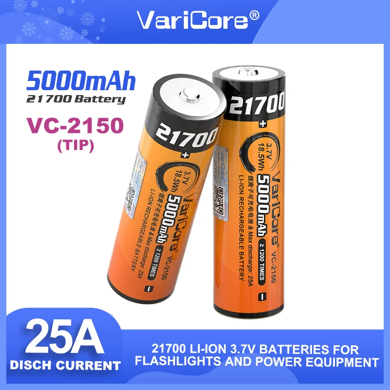 

NEW VariCore VC-2150 3.7V 21700 5000mAh Li-lon Rechargeable Battery 25A Power Discharge for Flashlight DIY Eectric assembly