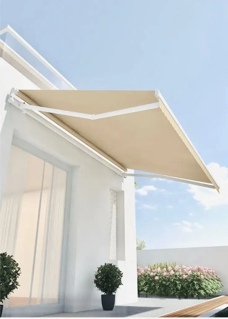 Toldo retráctil de lujo moderno, toldo de brazo plegable motorizado montado en la pared para Patio, toldo eléctrico de casete completo para edificio de jardín