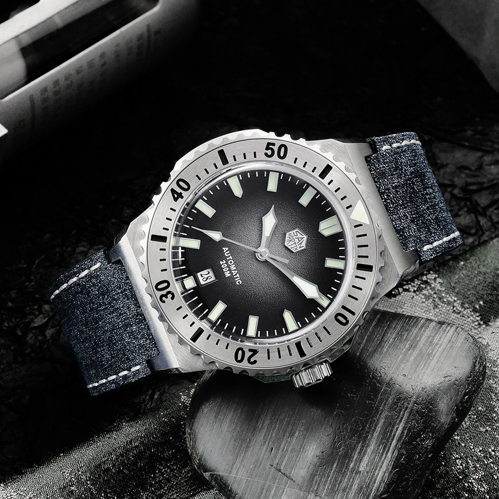 2025 San Martin 42mm Homens Luxo Mergulhador Relógio PT5000 Automático Mecânico Safira Aço Inoxidável 20Bar Relógio de Pulso de Couro SN0055