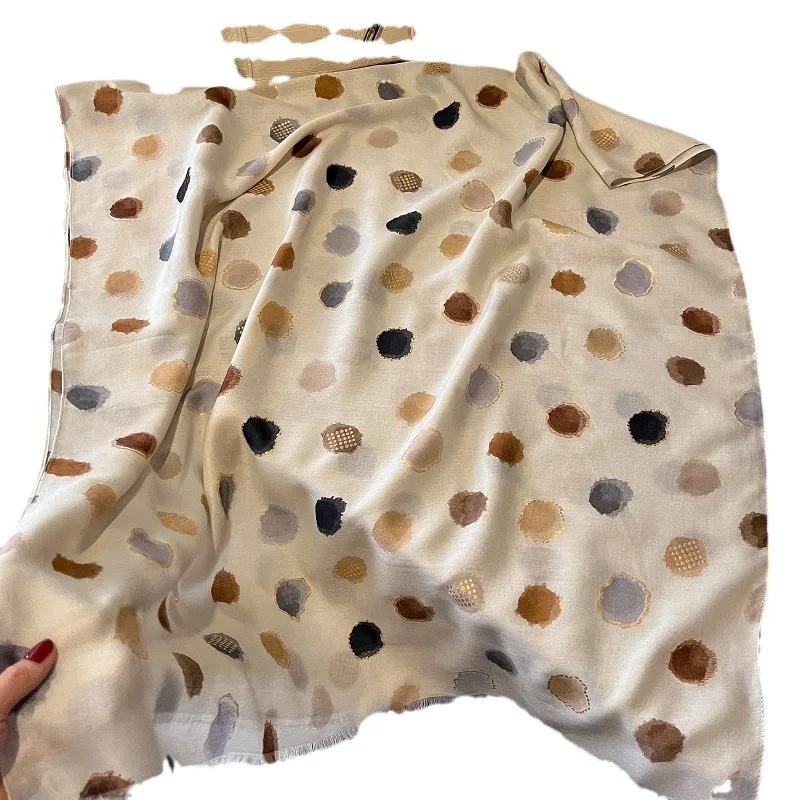 Теплый шарф из смеси хлопка и льна Gold Emed, атласный шелковый шарф в горошек, универсальная накидка на плечо, универсальный аксессуар Faion