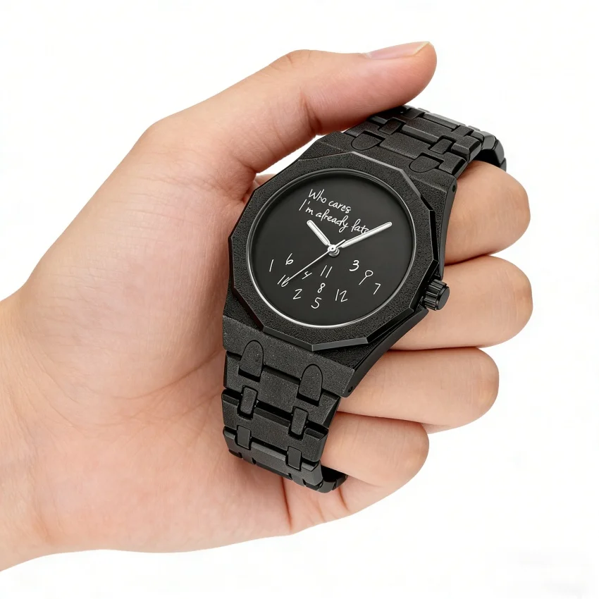 Creative Men Women Quartz Watch Irregular Number Dial Slogan Print Frosted Metal Band Casual Wrist Watch Gift