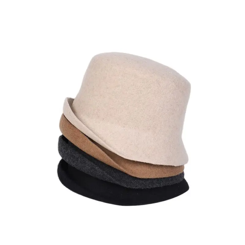 

Premium Solid Color Versatile 100% Wool Rolled Basin Hat Basin Hat Fashion Hat Women's Hats Street Shopping