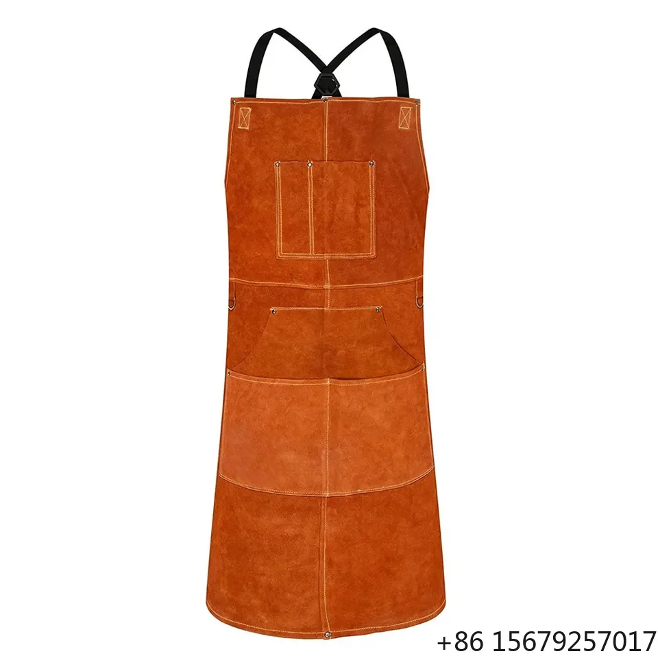 High Quality 2025 Sleeveless Welding Bib Apron Multi-Pockets Safety Protection Split Leather Feather Gloves Mittens Outdoor