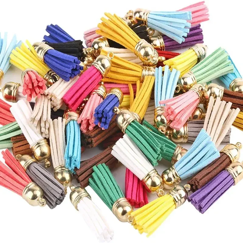 10-100 sztuk brelok do kluczy frędzle luzem skórzane frędzle do tworzenia biżuterii kolorowy zamszowy frędzel wisiorek brelok akcesoria Craft Making