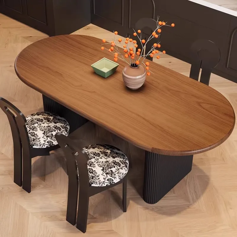 French Antique Oval Solid Wood Dining Table Wabi-**** Wind Small Apartment Commercial Cafe Table And Chairs Household Dining Tab