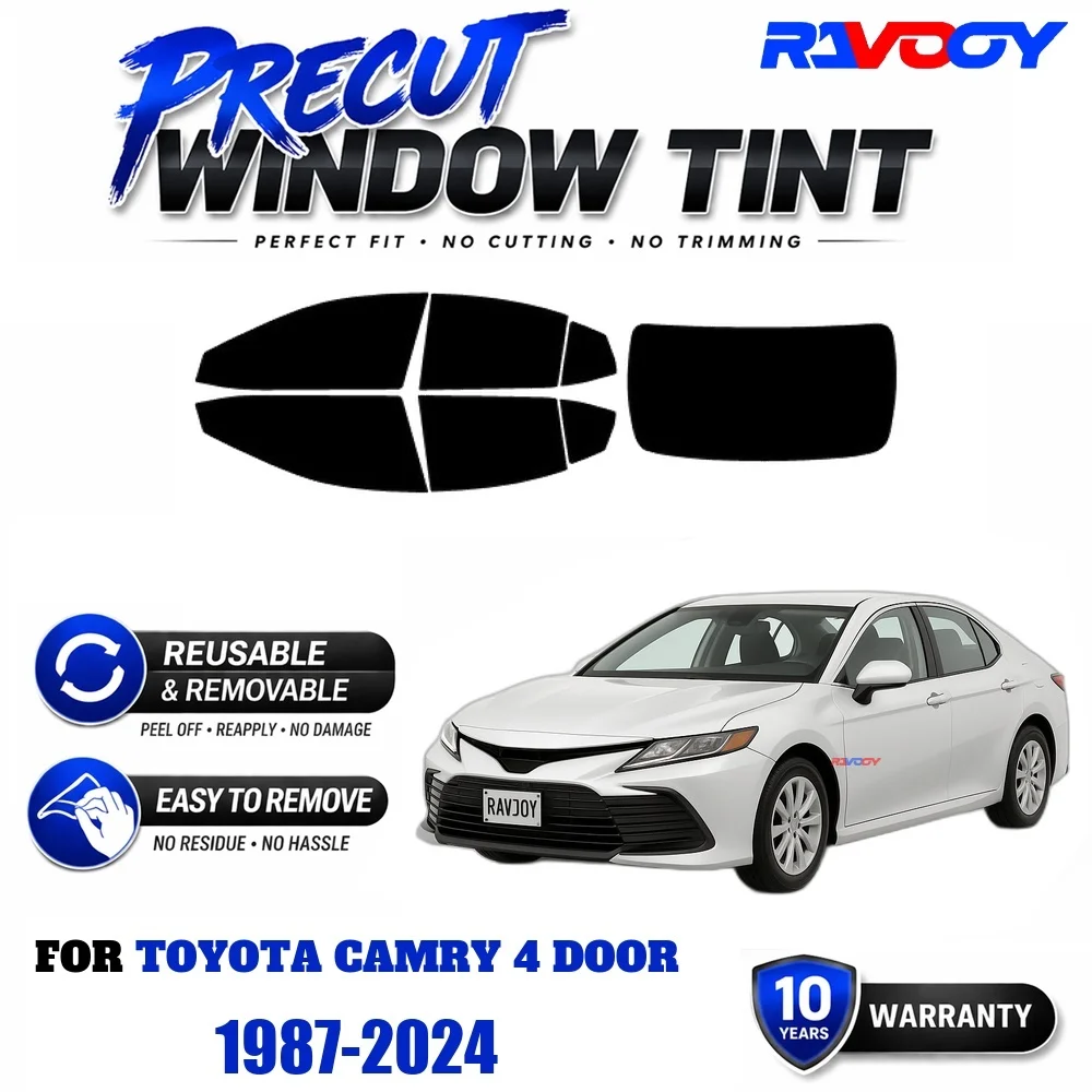 Film teinté pour fenêtres RAVOOY, film EPU réutilisable et amovible, ajustement personnalisé pour Toyota Camry 4 portes 1987-2024, protection contre les UV et la chaleur