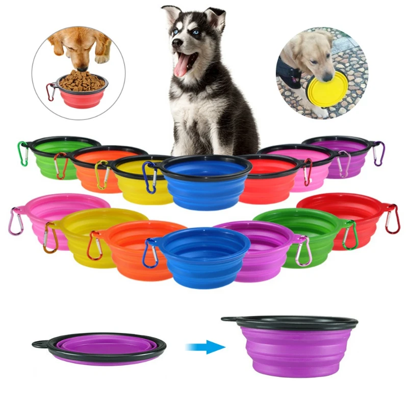 350ML/1000ML Foldable Silicone Pet Bowl Portable Puppy Food Container Collapsible Feeder for Outdoor Camping Dog Accessories