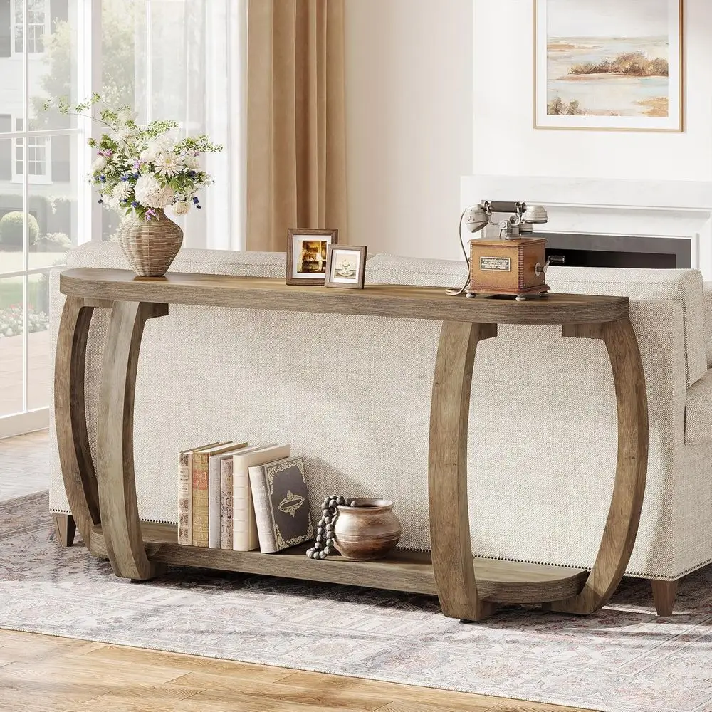 

63 Curved Leg Wooden Entryway Table with Open Shelf for Living Room, Hallway, or Entrance