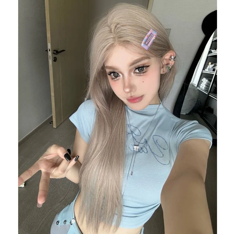 

Synthetic Wig [Milk Gray Pink] Middle Part Wig Natural Daily Small Lace Long Curly Wig for Women