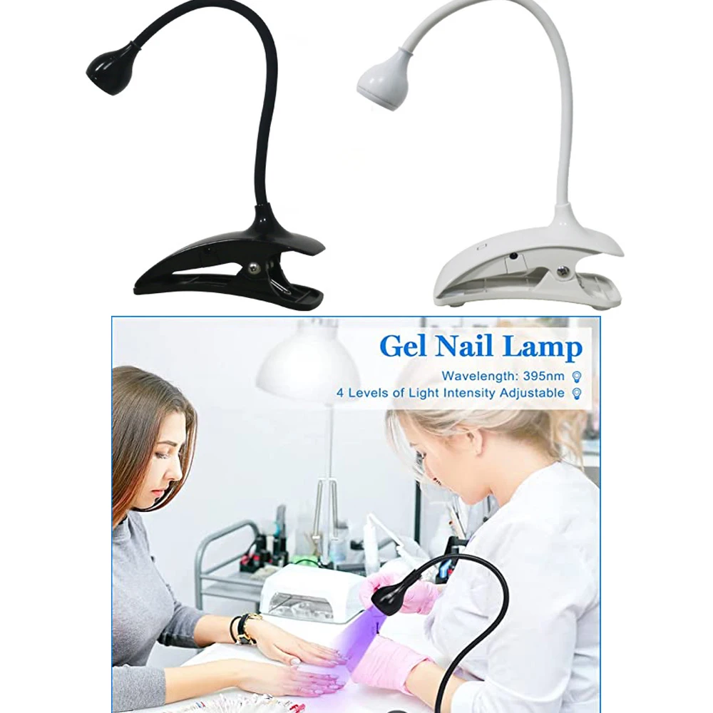 Mini lampe à ongles à col de cygne à lumière LED UV, pince à ongles pour pointes d'ongles en gel UV, lampe à polymériser USB portable et facile à tenir, bureau à clipser