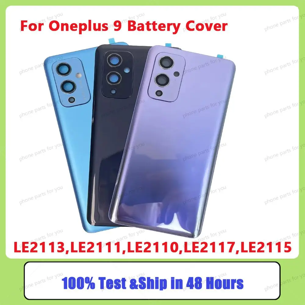 

A+++ Gorilla Glass 5 Rear Housing For Oneplus 9 Battery Back Cover Glass Repair Replace Phone Door Case + Camera Lens Logo