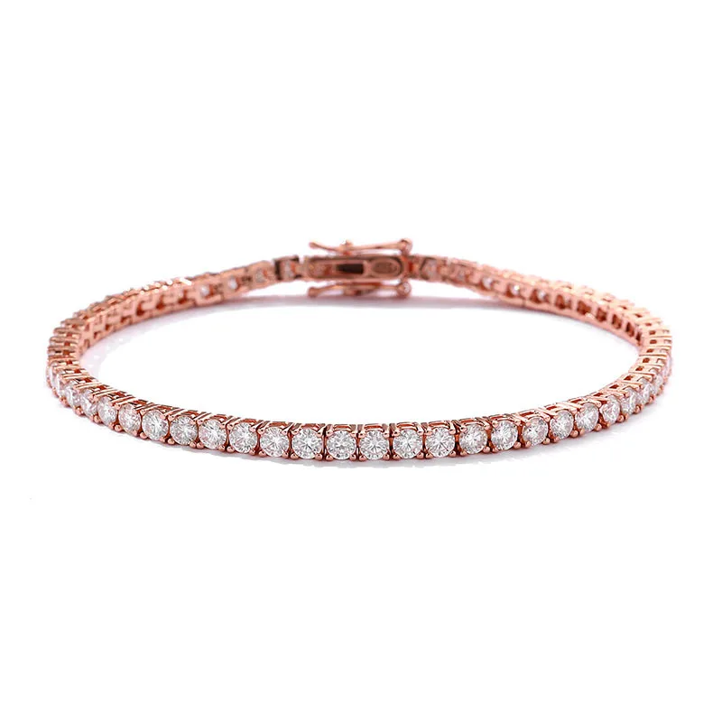 

3mm D Color Moissanite Tennis Bracelet Women S925 Silver Real Moissanite Chain Link Bracelets Bangle Pass Tester Rose Gold